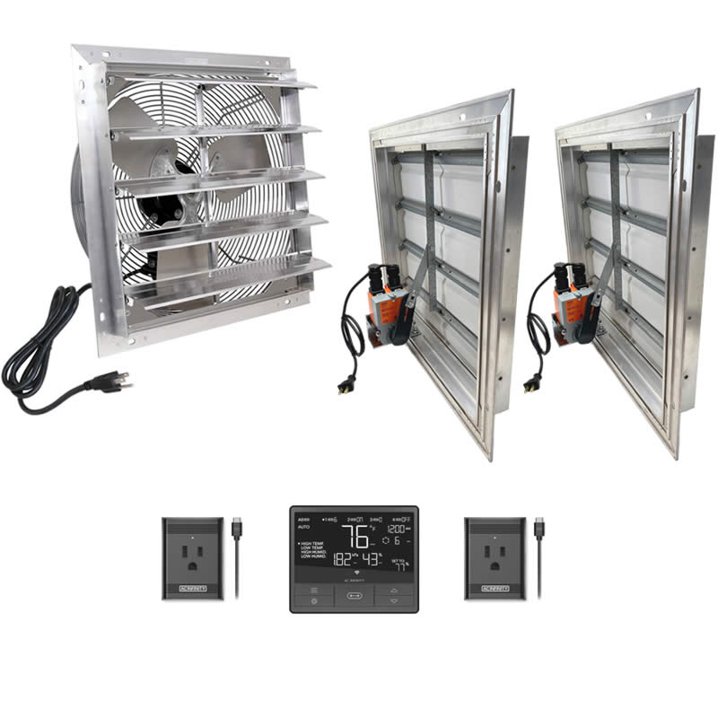 Elite Plug and Play Exhaust Fan Systems fan, cooling, greenhouse, shop, exhaust, ventilation, package, garage, plug, louvered, automatic, prewired, 8007100, 8007105, 8007110, 8007115, 8007120, 8007125, 8007130, 8007135, 800567