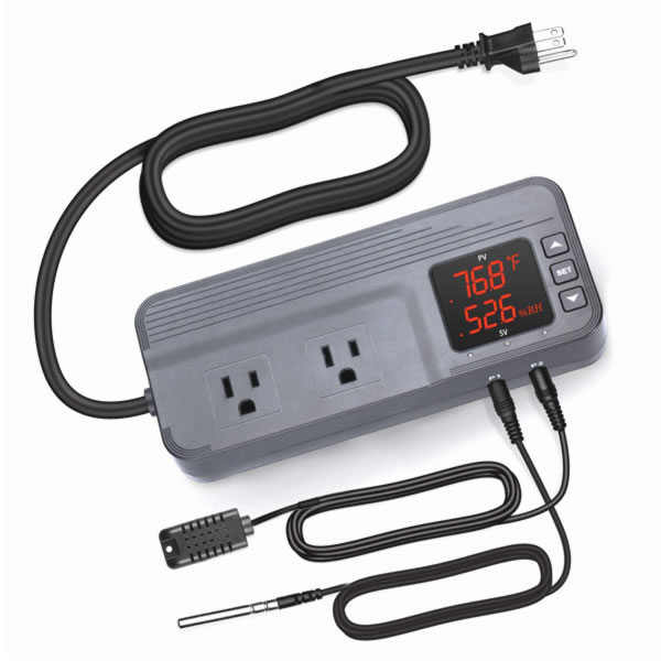 Plug-in Digital Temperature & Humidity Controller temperature, thermostat, humidity, control, controller, humidistat, humidify, dehumidify, portable, plug, in, prewired