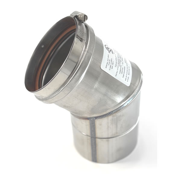 Stainless Steel Category 3 Vent 45 Degree Elbow vent, flue, duct, pipe, furnace, exhaust, gas, modine, sterling, heater, category, elbow