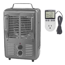 120v Electric Space Heater + Digital Thermostat heater, electric, greenhouse, kit, line voltage, volt, 120, 110, 115, space, plug, in, furnace, thermostat, temperature, combo, set, package